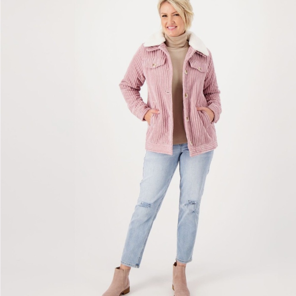 Koolaburra Pink Corduroy Jacket with White Sherpa Collar - Picture 4 of 5